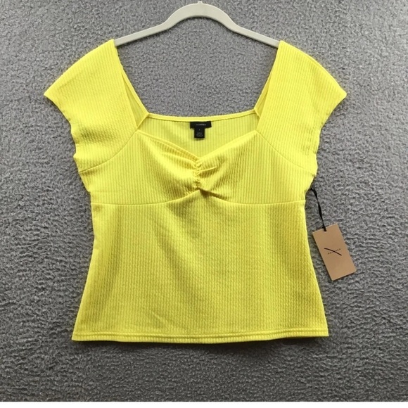 NWT! Nordstrom Halogen Cap Sleeve Sweetheart Neck Top Yellow Celandine - XL 👗 - Picture 3 of 4